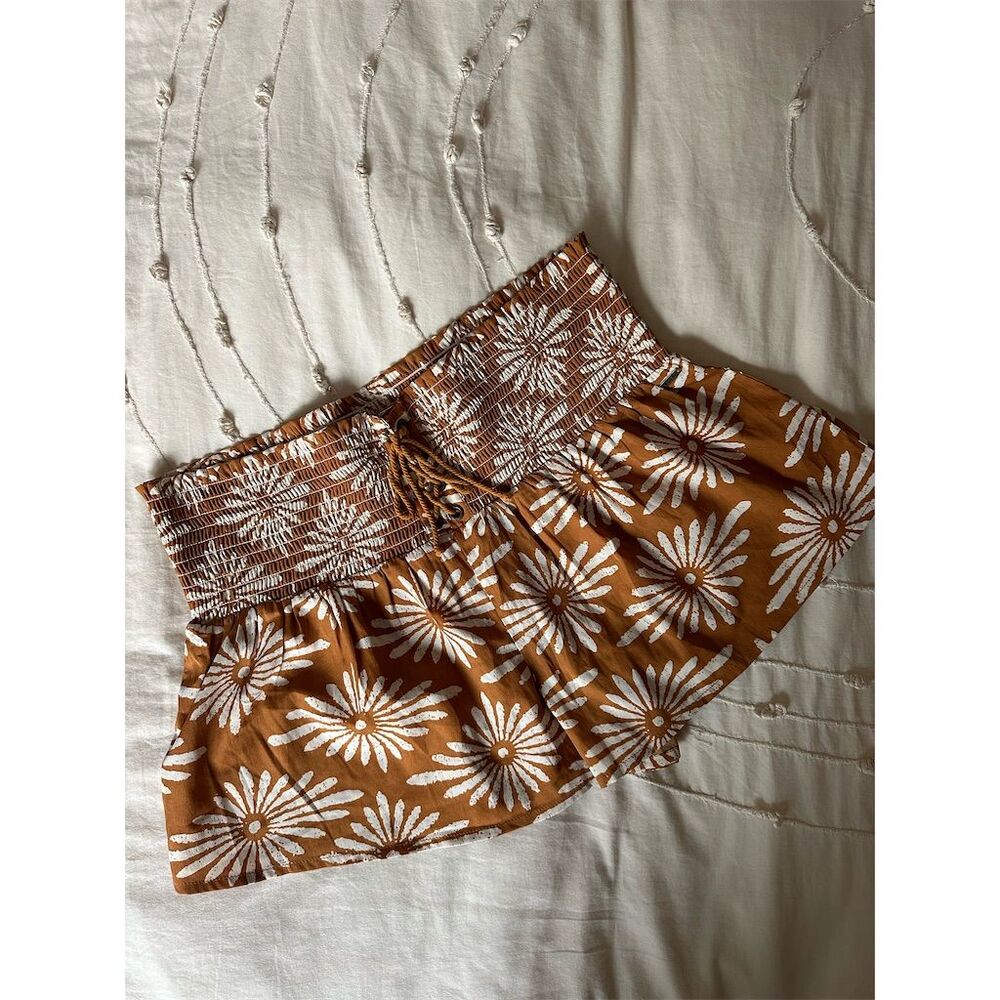 Volcom Stone Row Women's Floral Elastic Waist Shorts Brown Size large